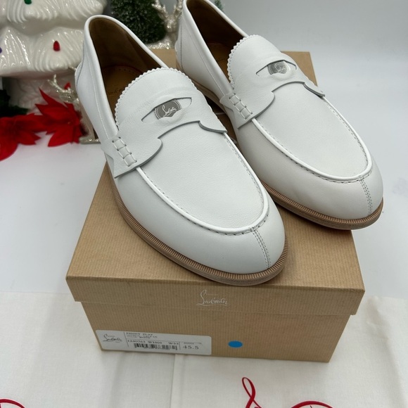 Men\'s Christian Louboutin white leather penny loafers size 45.5 made in Italy main image 9